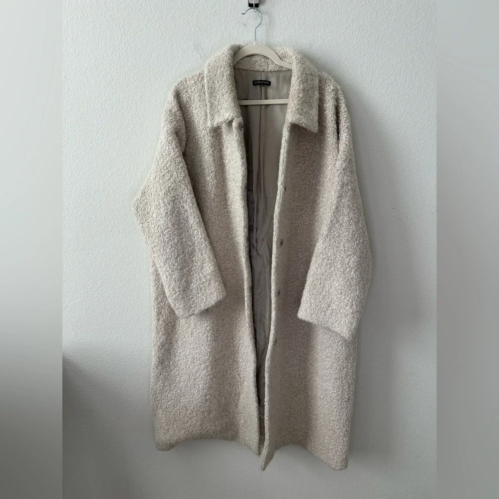 EILEEN FISHER Alpaca Blend Beige Long Coat SZ XL - Picture 3 of 10